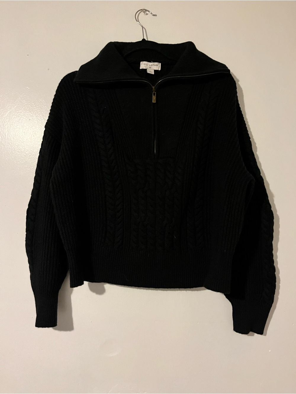 Nili Lotan Black Cable-Knit Half-Zip Sweater